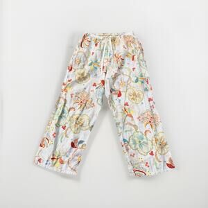 The Cats Pajama Pants XS White Floral Elastic Waist Capri Crop Anthropologie